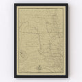 Vintage Post Route Map of Dakota Territory 1885