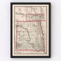 Vintage Map of Dakota Territory 1883