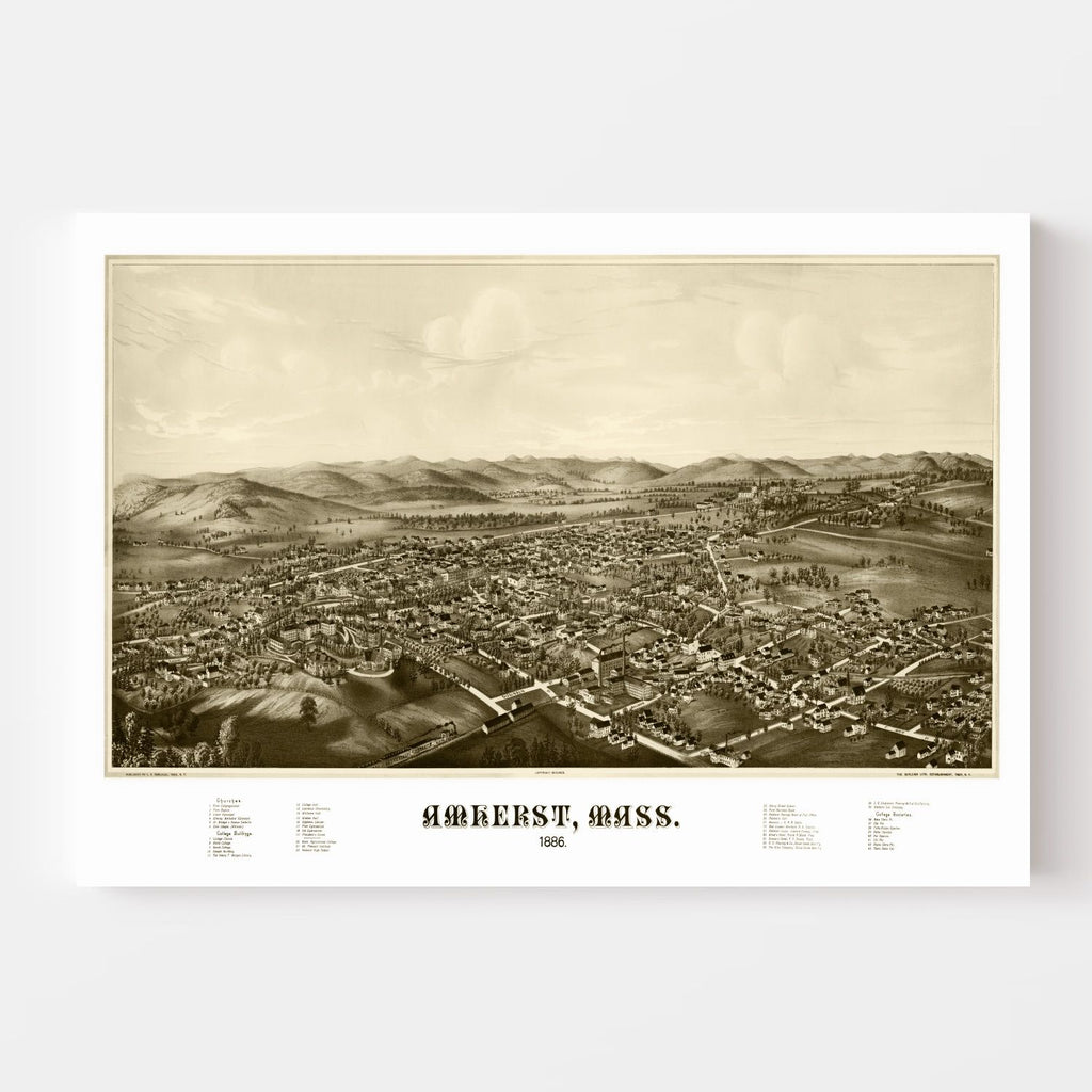 Vintage Map of Amherst, Massachusetts 1886