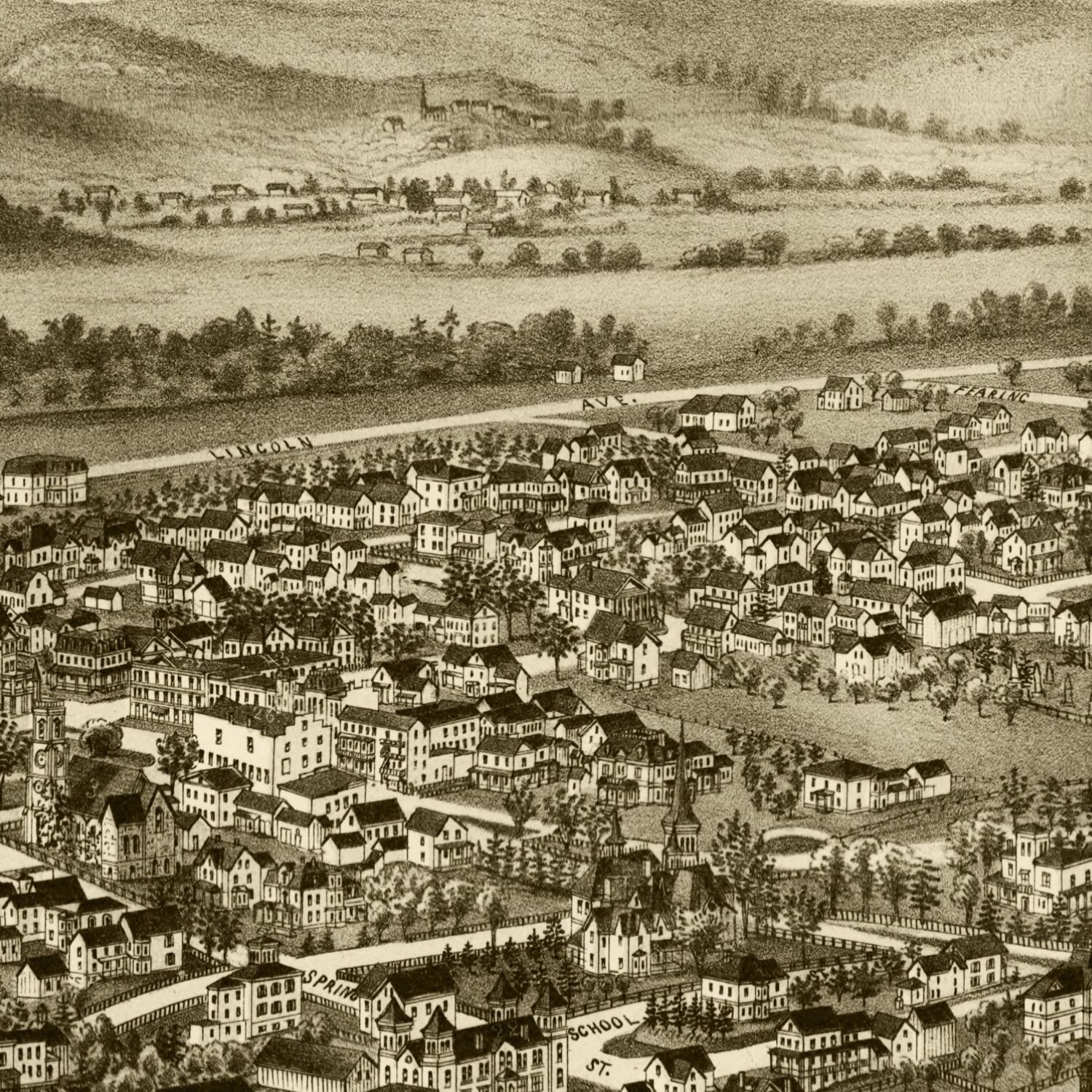 Vintage Map of Amherst, Massachusetts 1886
