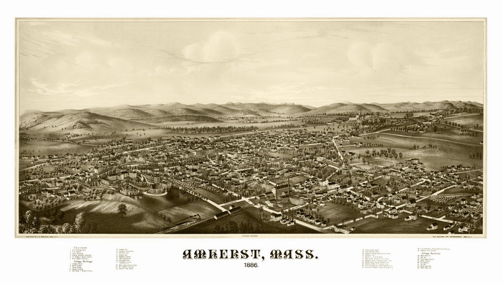 Vintage Map of Amherst, Massachusetts 1886