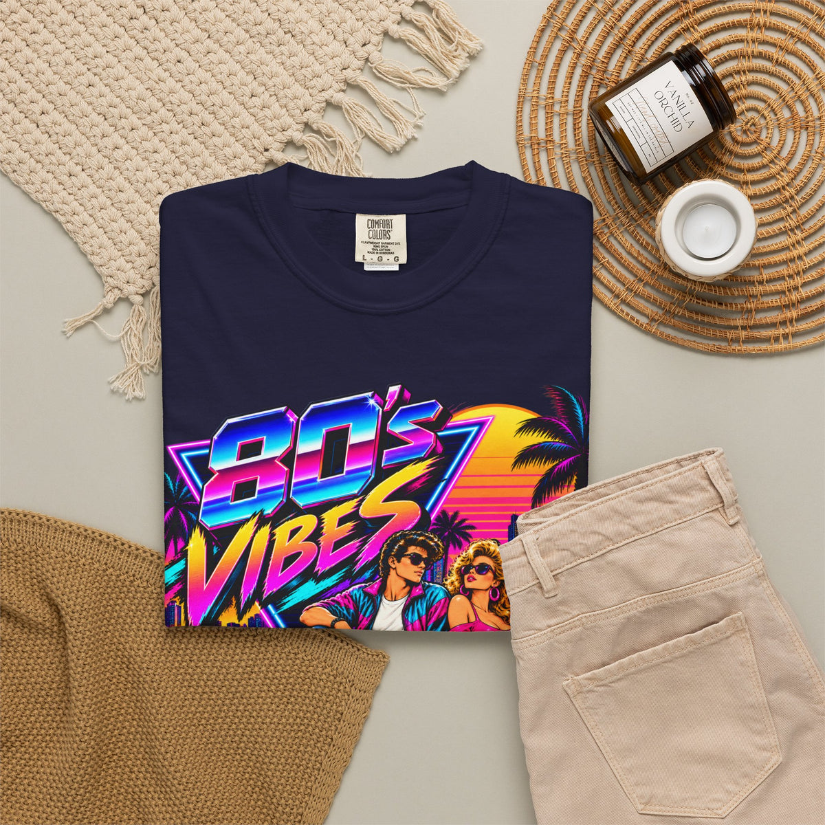 80s Vibes retro car scene T-shirt | neon palm sunset