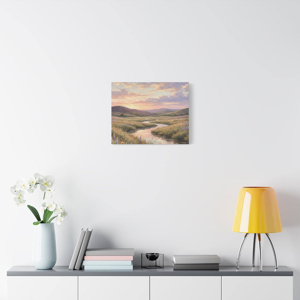 Sunset Meadow Canvas Wall Art - Stretched Matte Landscape Print