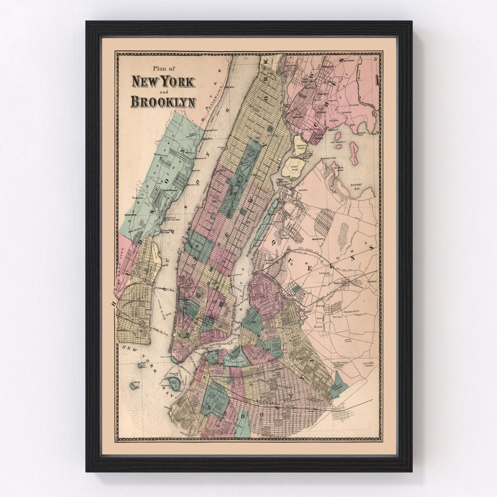 Vintage Map of Brooklyn, New York 1867