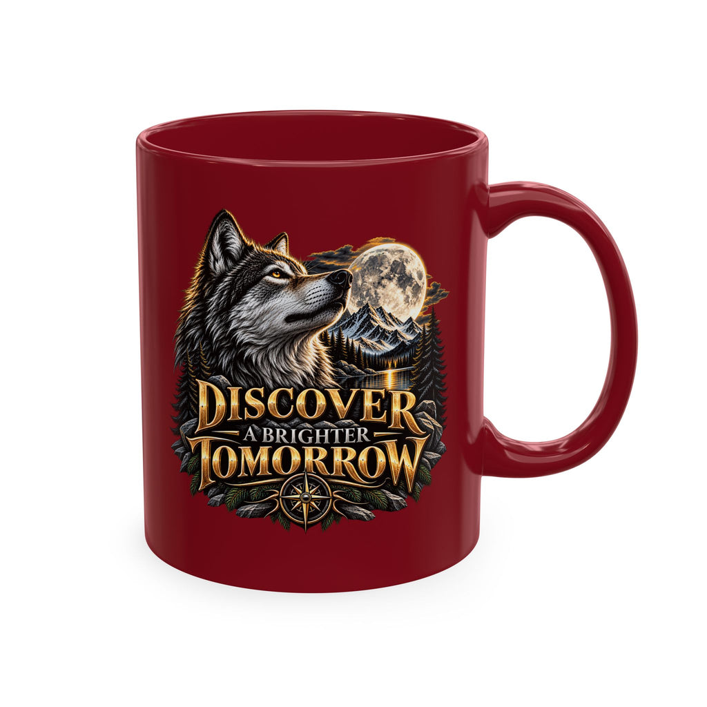 Discover Tomorrow Ceramic Mug — Howling Wolf & Moon Coffee Cup