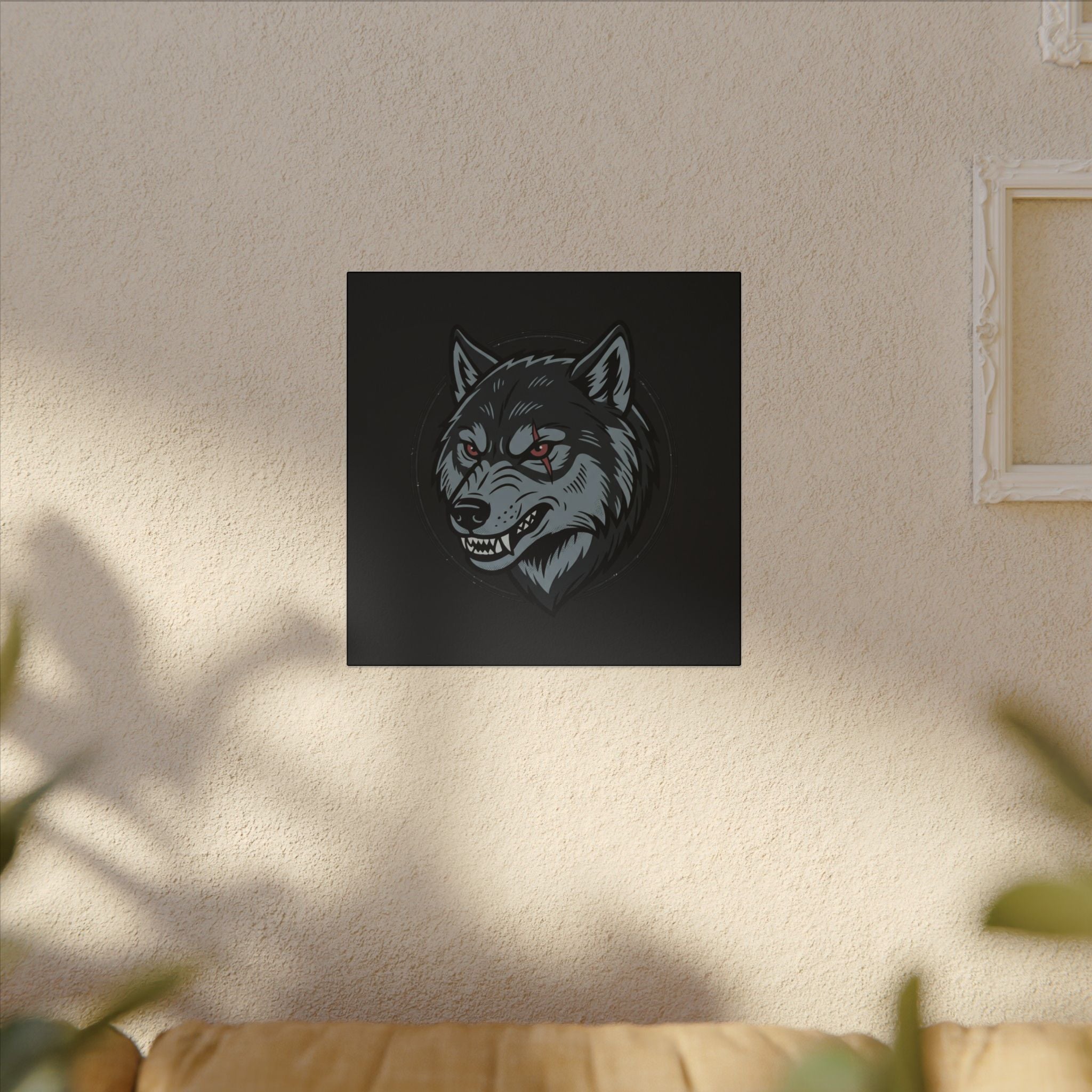 Wolf Head Canvas Wall Art — Fierce Gray Wolf Portrait Matte Stretched