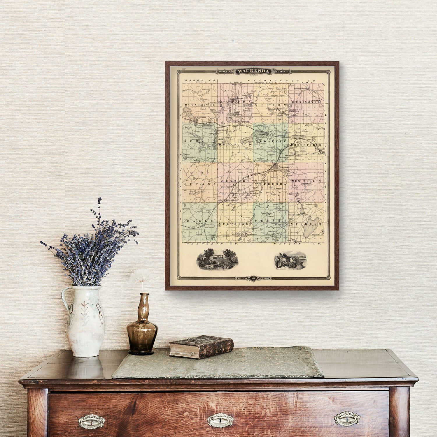 Vintage Map of Waukesha County, Wisconsin 1878