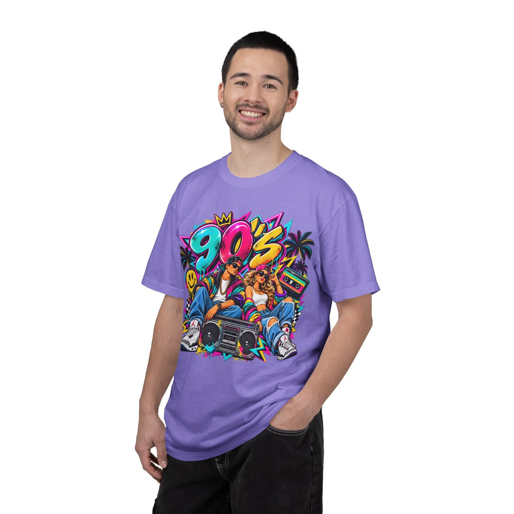 90s Retro Streetwear T-Shirt — Vintage Boombox & Neon Graffiti Design