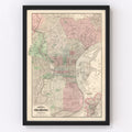 Vintage Map of Philadelphia, Pennsylvania 1886
