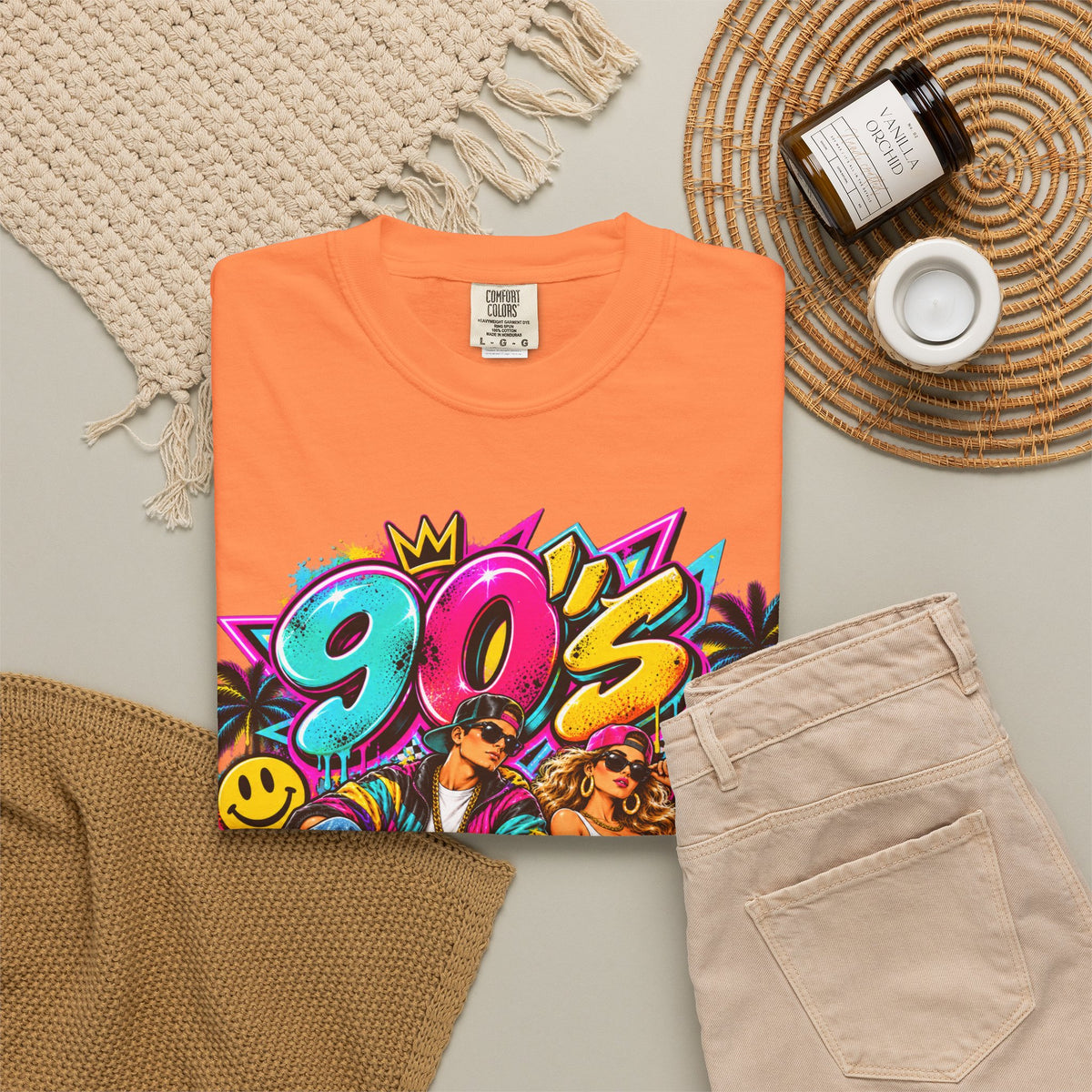 90s Retro Streetwear T-Shirt — Vintage Boombox & Neon Graffiti Design