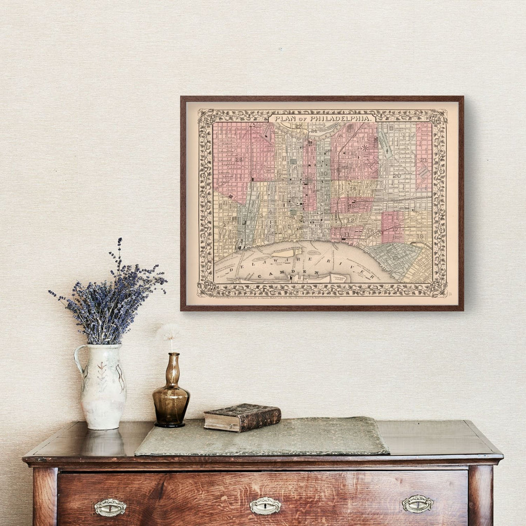 Vintage Map of Philadelphia, Pennsylvania 1868
