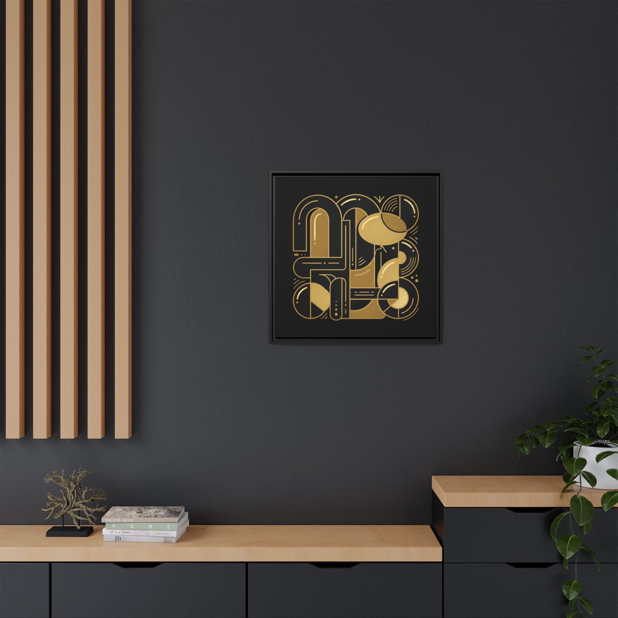 Gold Geometric Art Print — Framed Matte Canvas