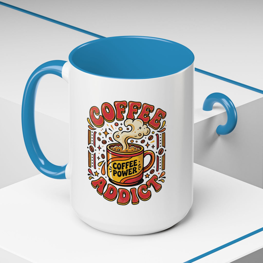 Coffee Addict Accent Mug — "Coffee Power" Retro Coffee Lover Gift (11oz/15oz)