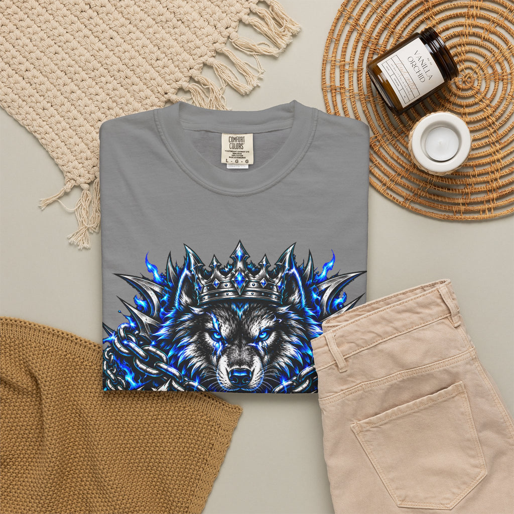 Wolf 'Unstoppable' Graphic Tee — Bold Blue Crowned Wolf Shirt