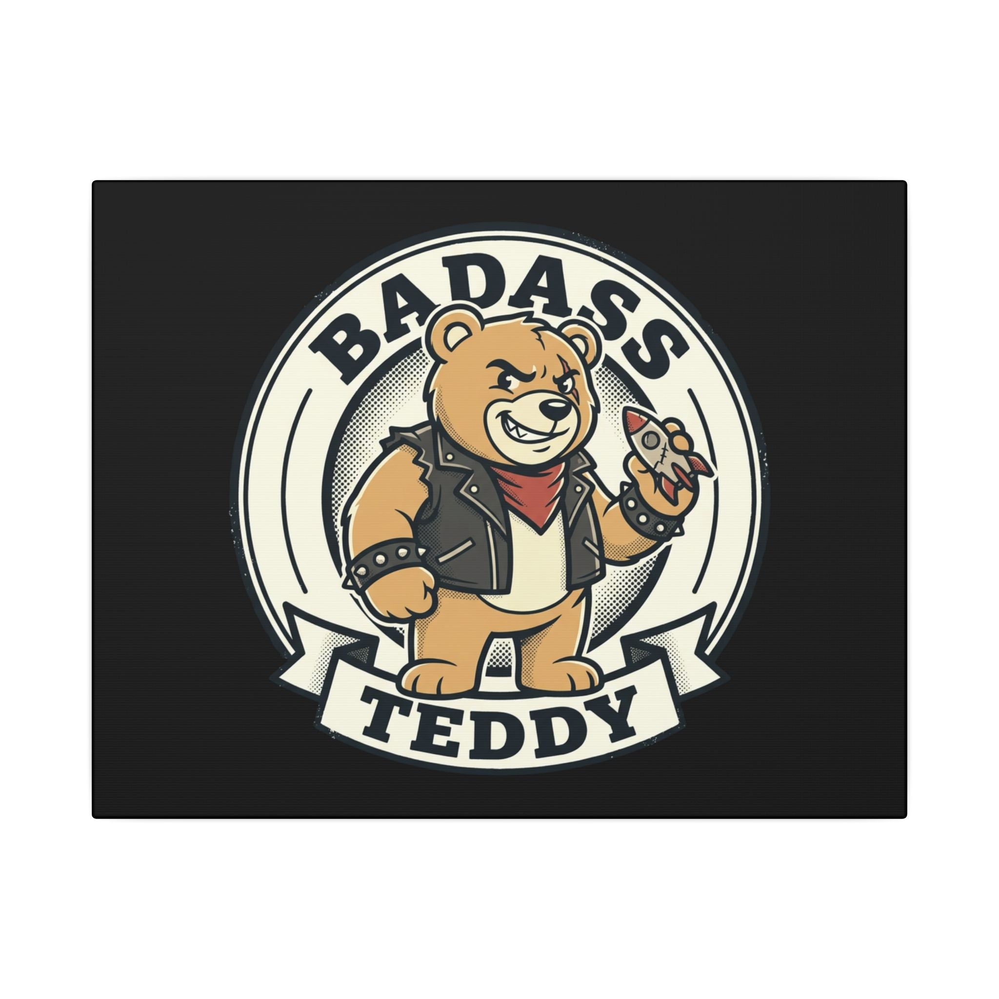 Badass Teddy Canvas Wall Art — Edgy Teddy Bear Stretched Matte Print