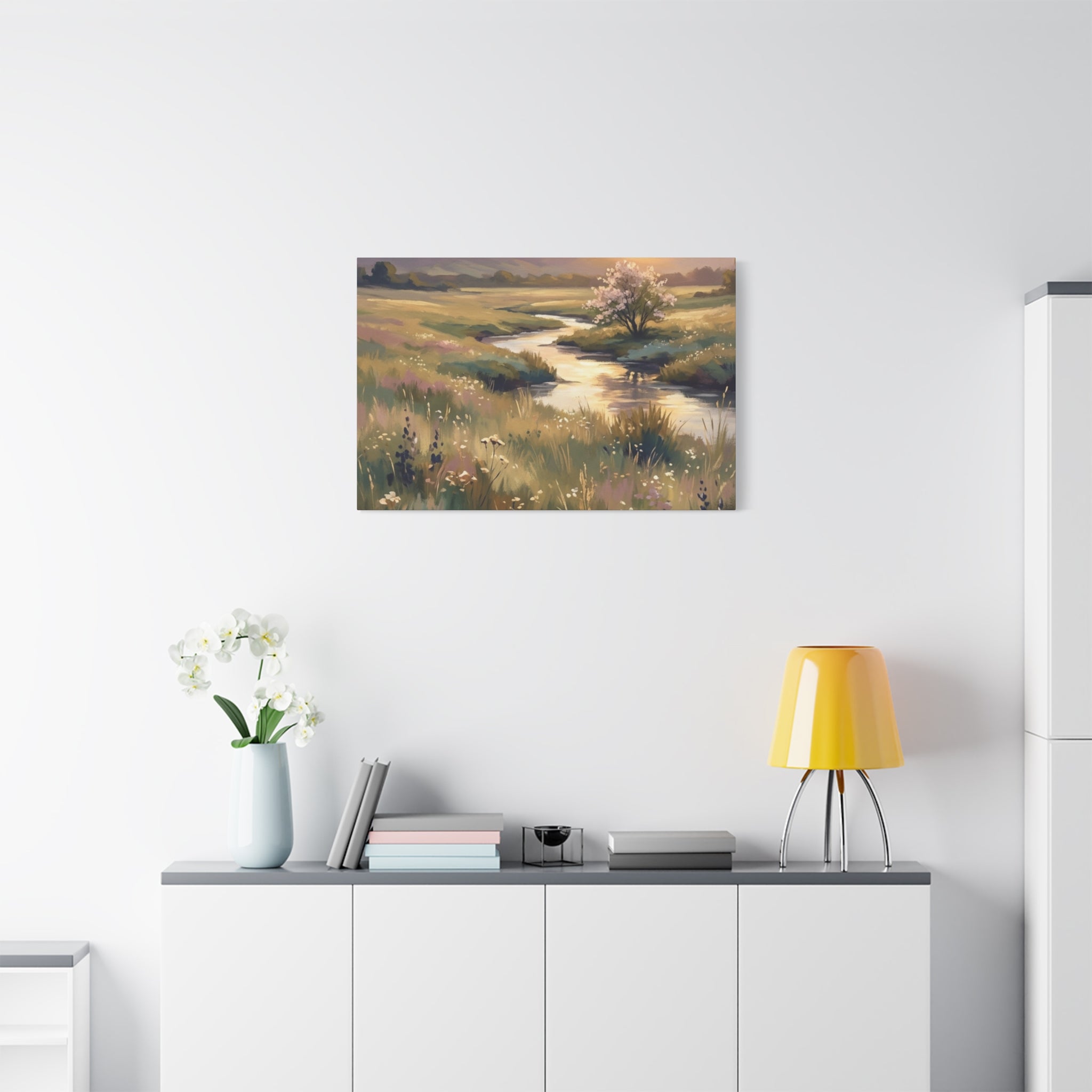 Serene Meadow Stream Matte Canvas Art — Stretched Wall Decor