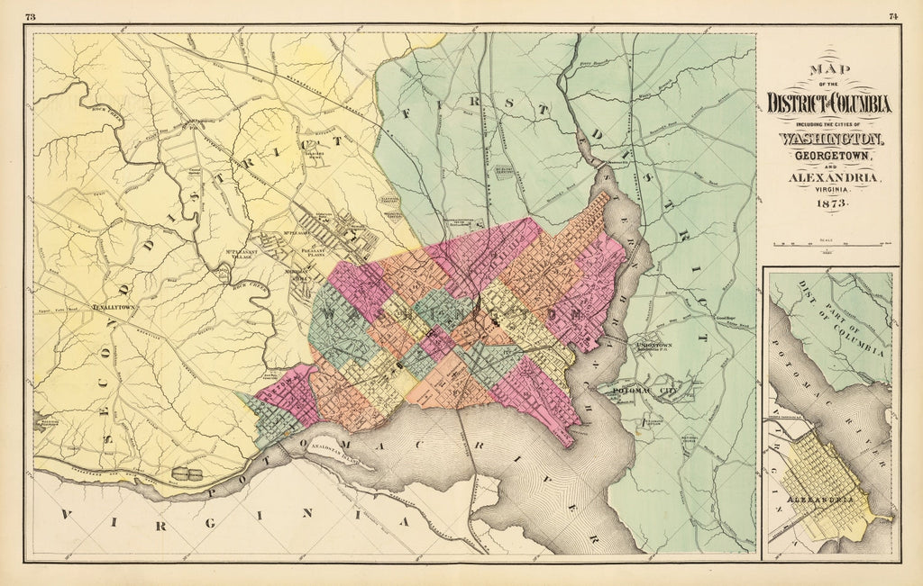 Vintage Map of Washington, DC 1873