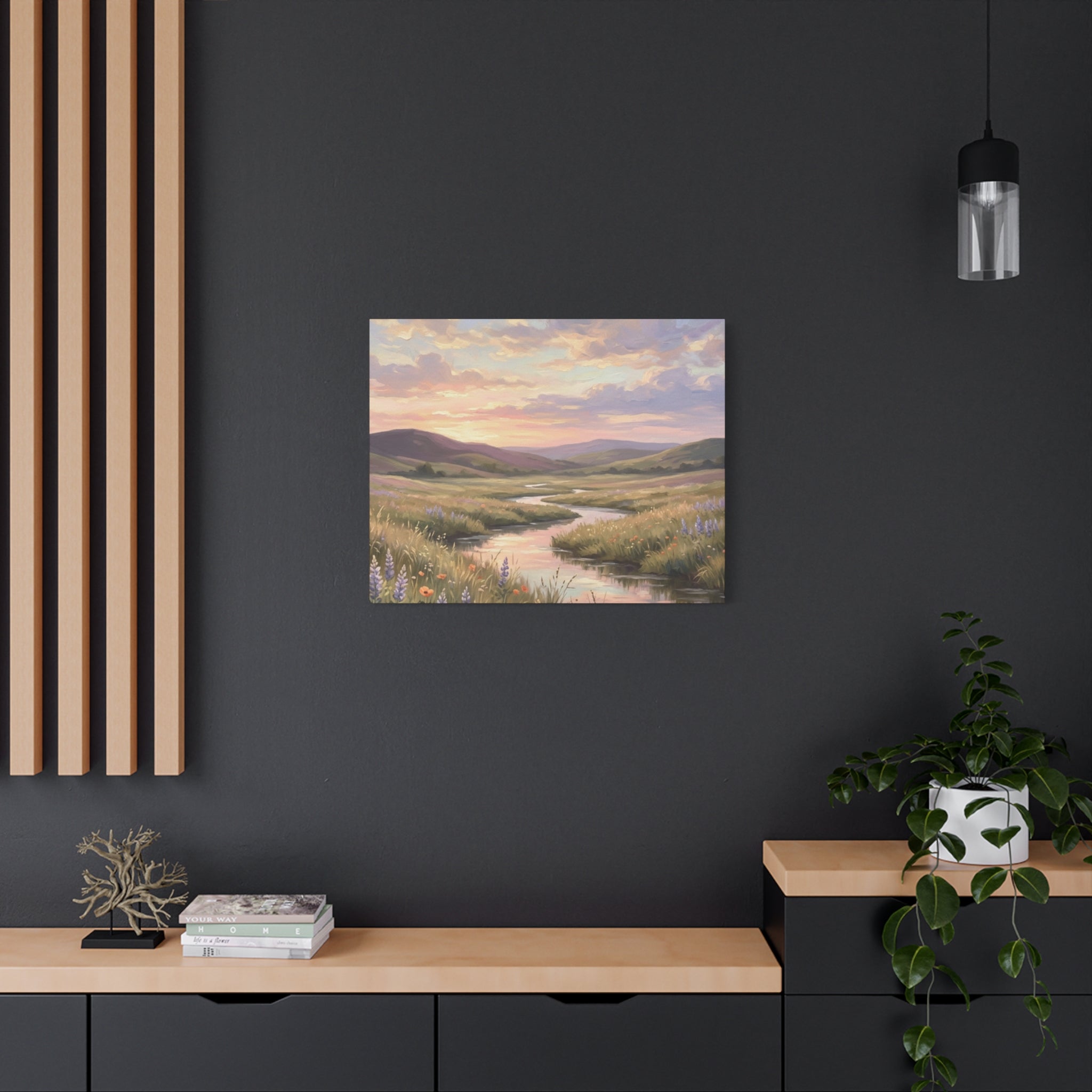 Sunset Meadow Canvas Wall Art - Stretched Matte Landscape Print