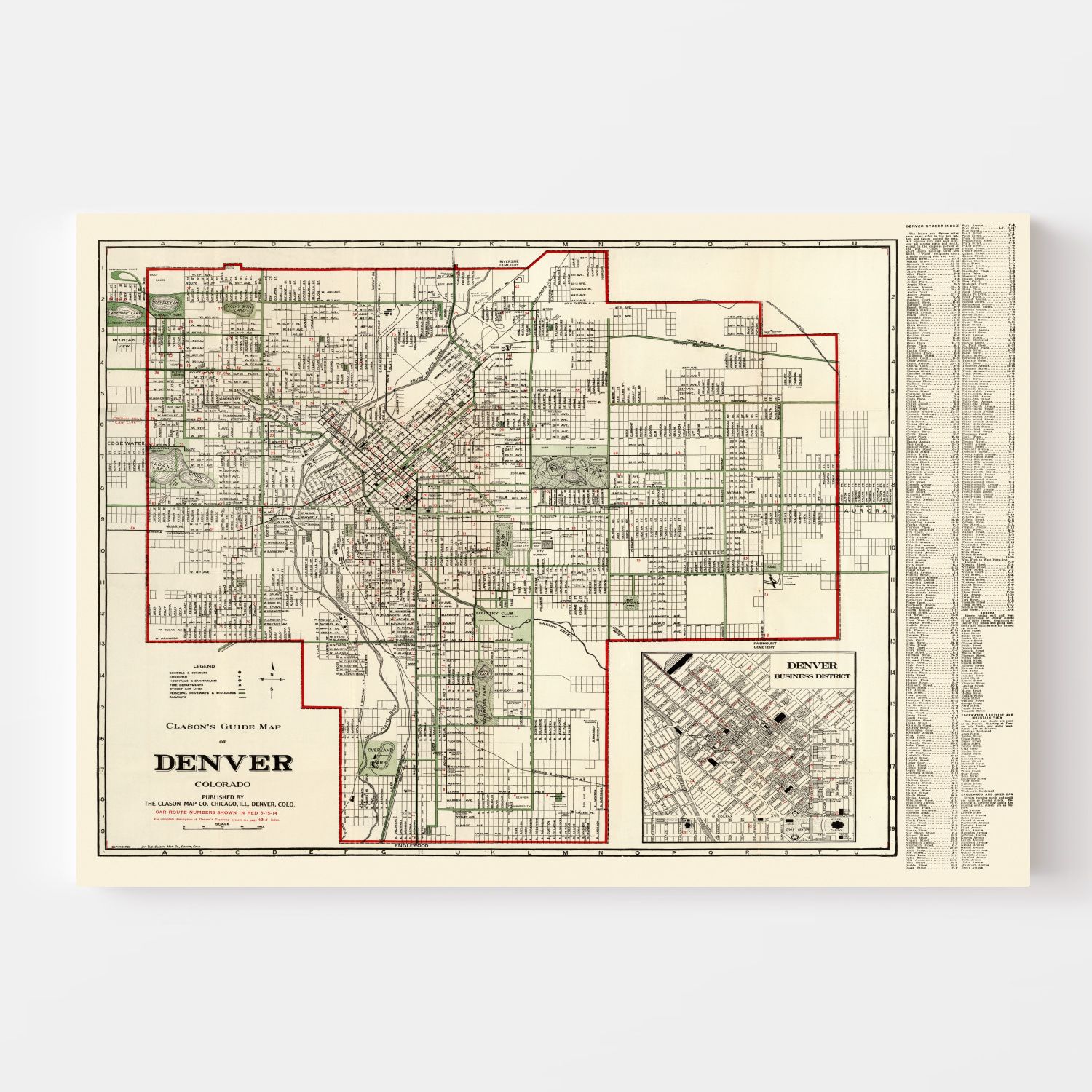 Vintage Map of Denver, Colorado 1920