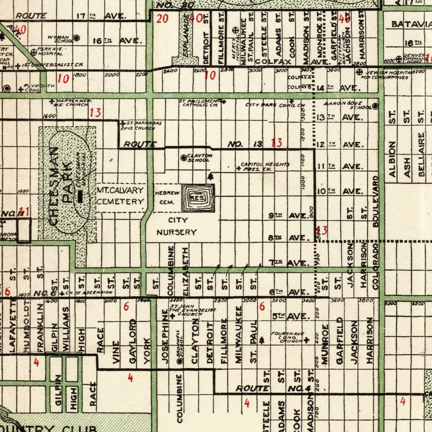 Vintage Map of Denver, Colorado 1920