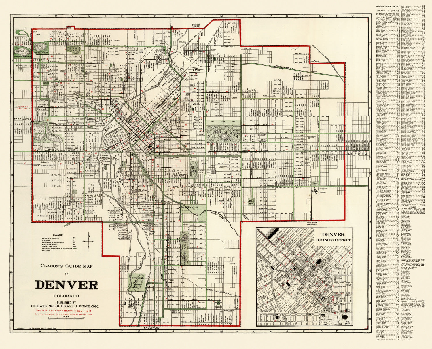 Vintage Map of Denver, Colorado 1920