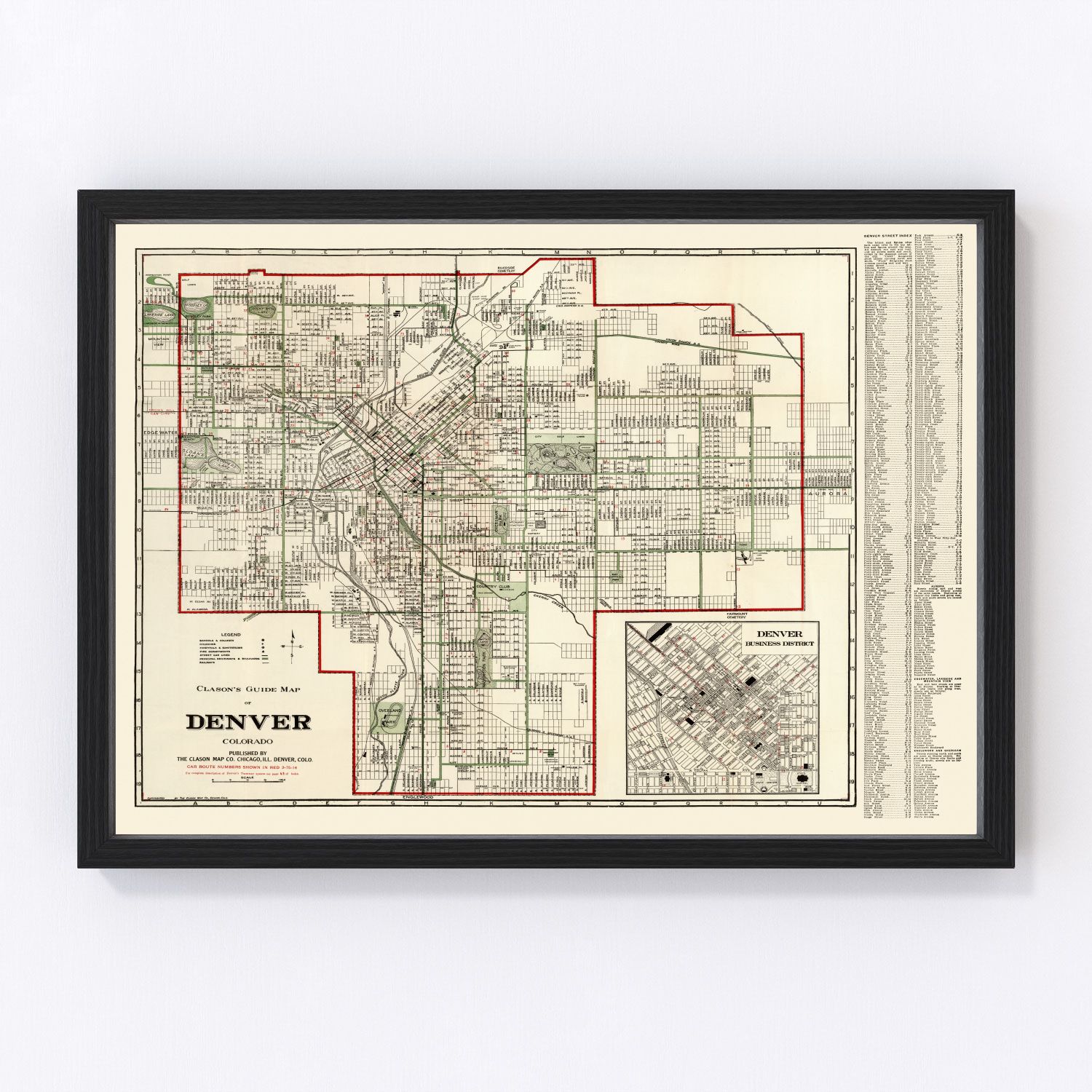 Vintage Map of Denver, Colorado 1920