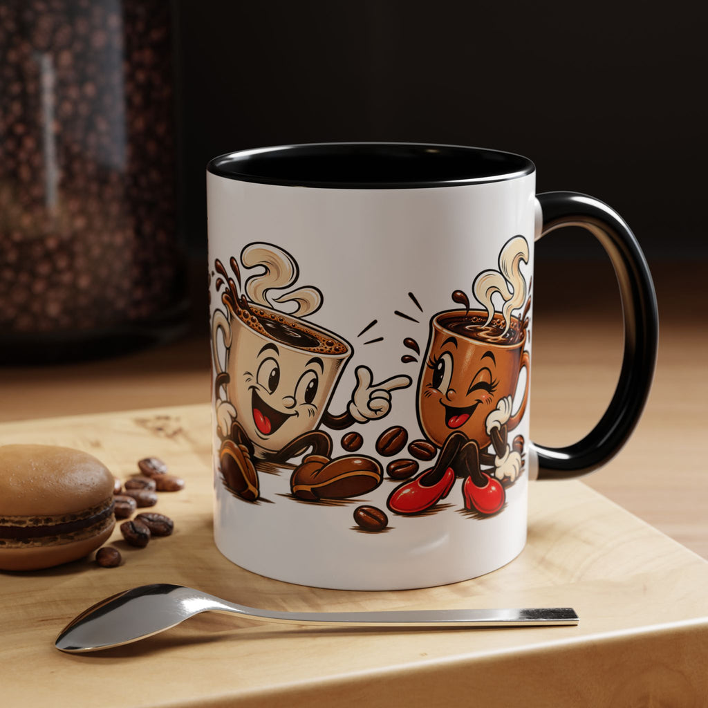 Coffee Cartoon Mug — Cute Dancing Coffee Cups Accent Mug