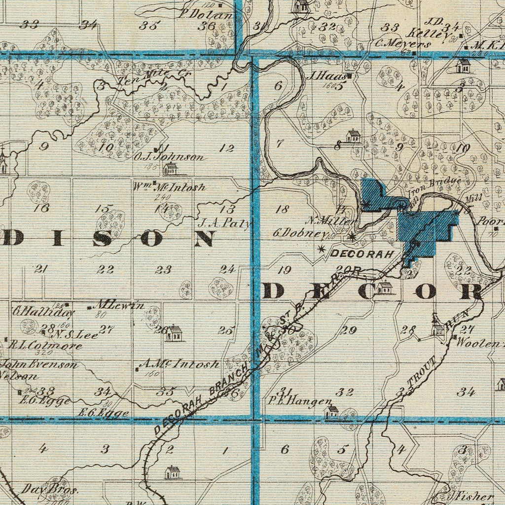 Vintage Map of Winneshiek County, Iowa 1875