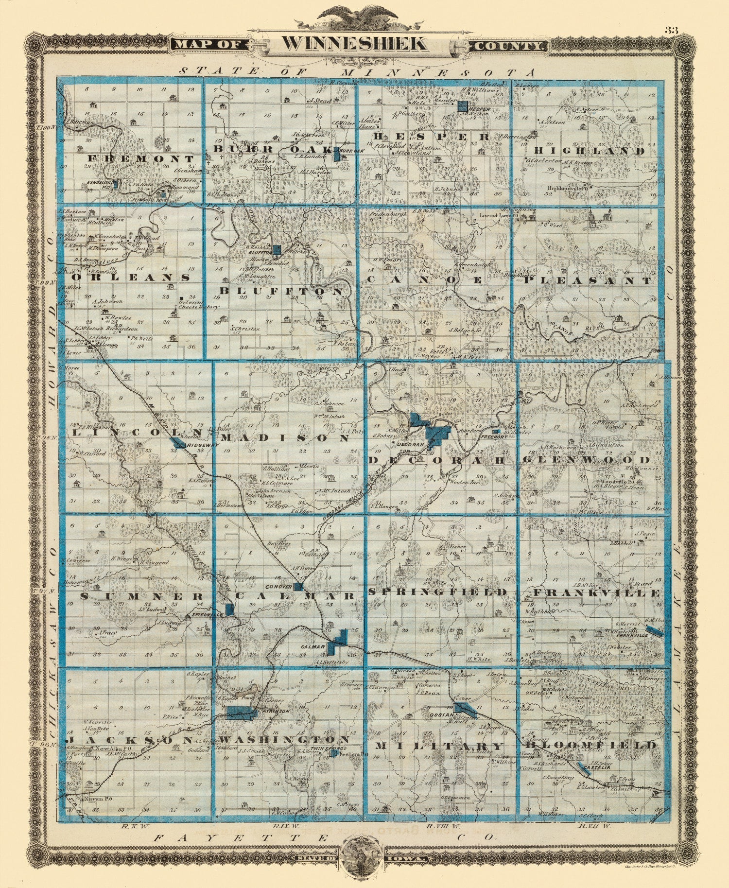 Vintage Map of Winneshiek County, Iowa 1875
