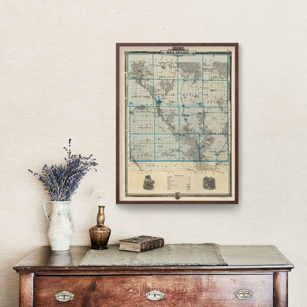 Vintage Map of Delaware County, Iowa 1875