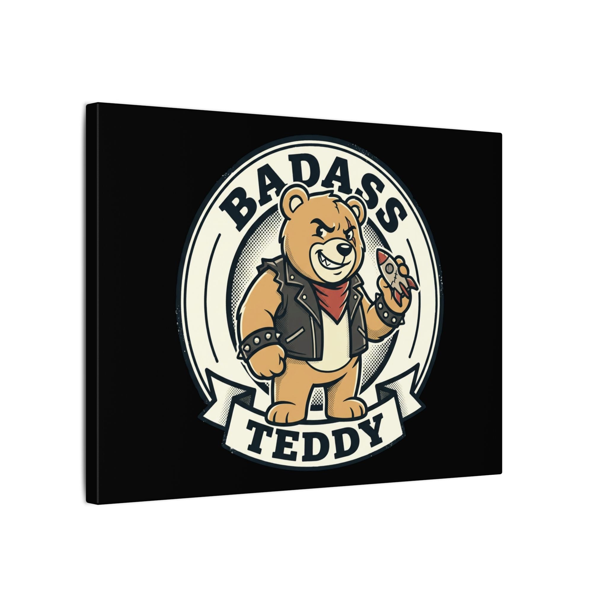 Badass Teddy Canvas Wall Art — Edgy Teddy Bear Stretched Matte Print