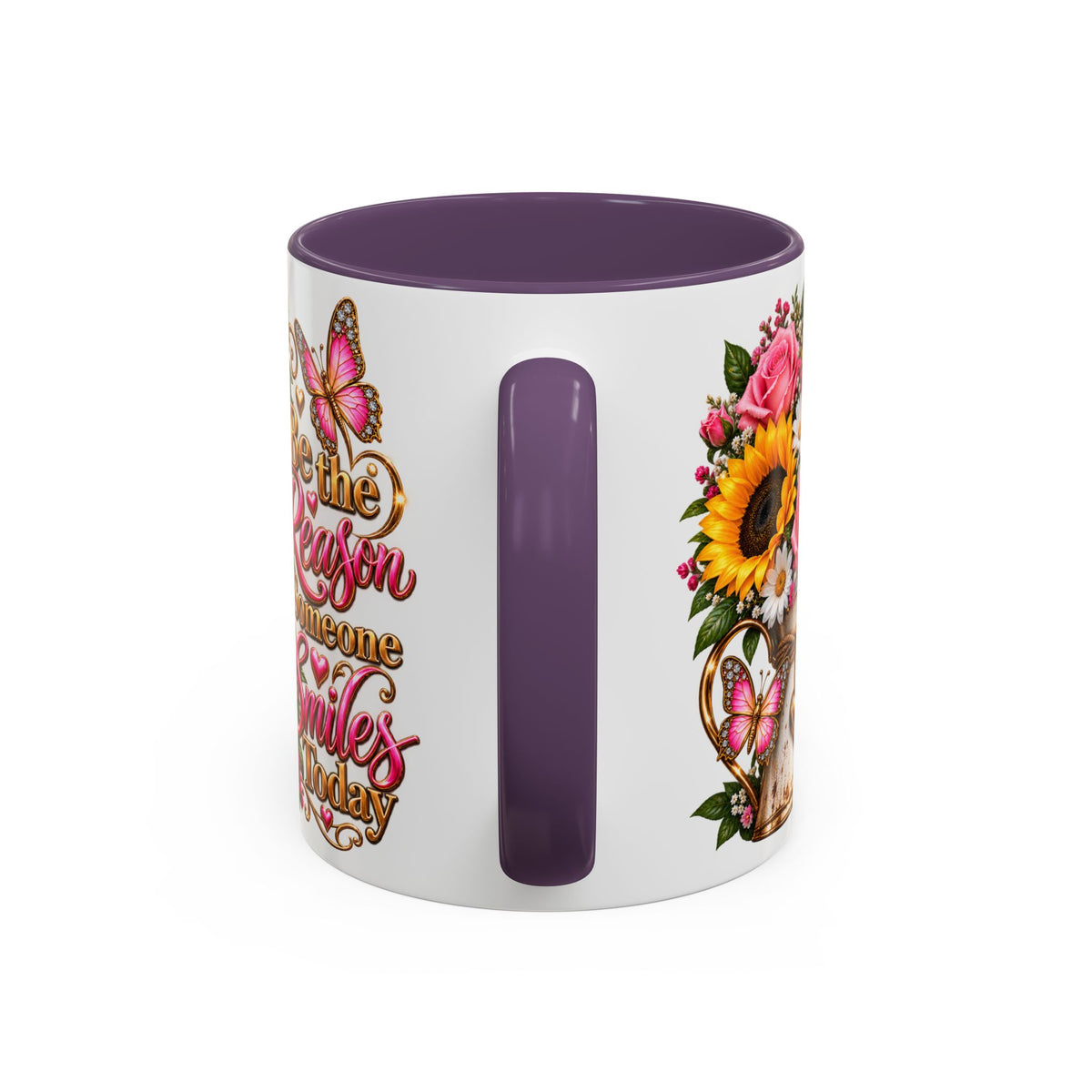Be the Reason Someone Smiles Today Accent Coffee Mug – Floral Sunflower & Rose Inspirational 11/15oz