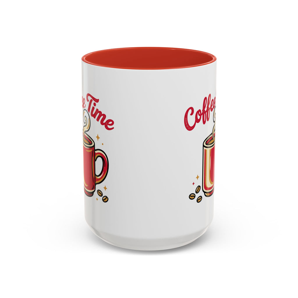 Coffee Mug - "Coffee Time" Red Accent Ceramic Mug (11/15oz)