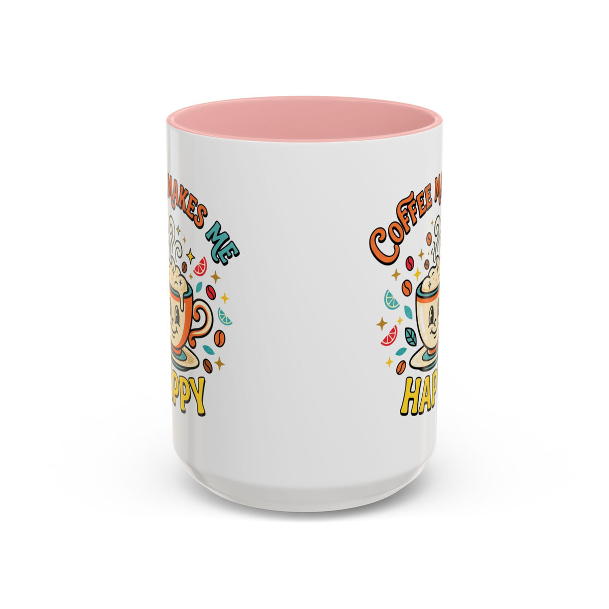 Coffee Mug — "Coffee Makes Me Happy" Cute Retro Accent Mug (11/15oz)