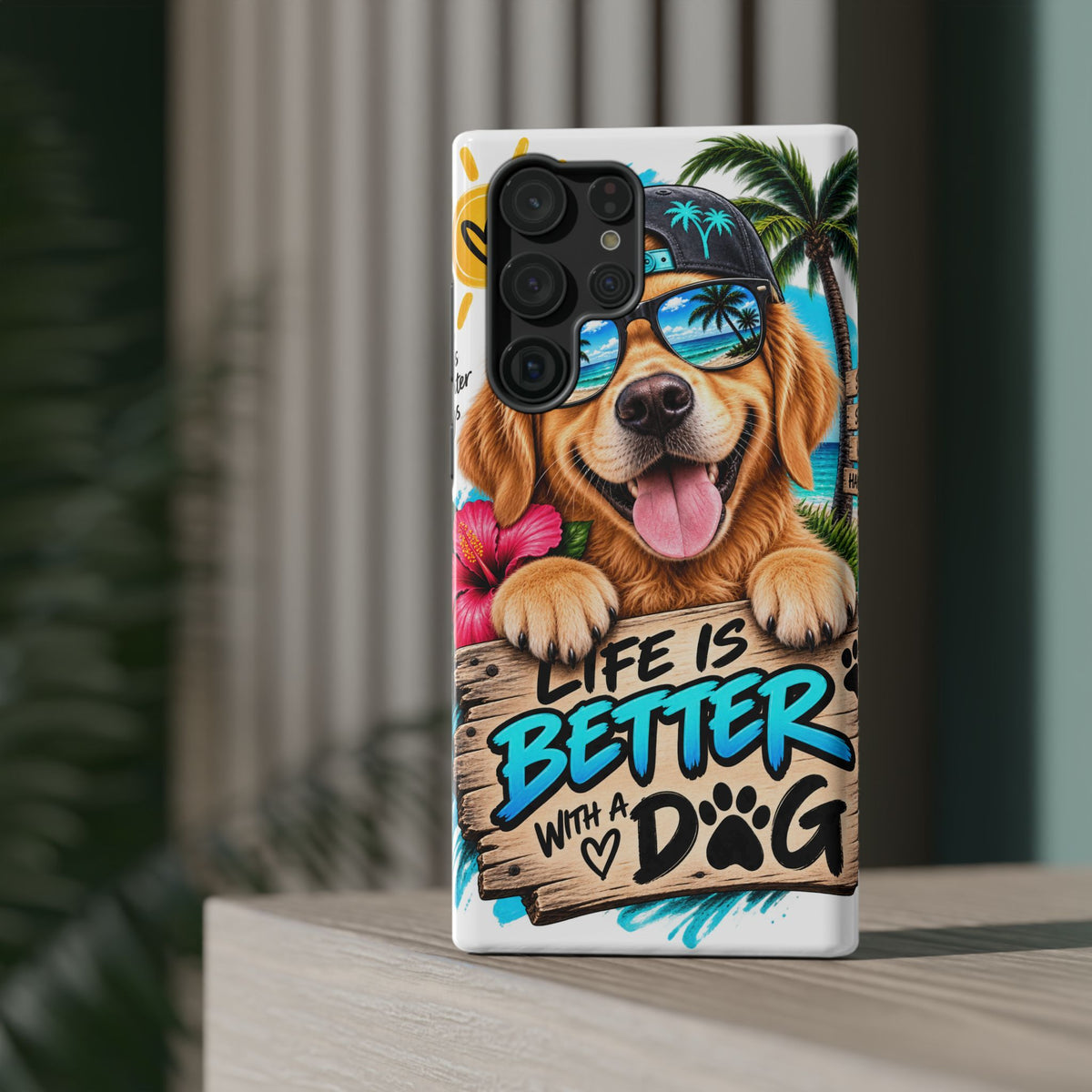 Impact-Resistant Phone Case — "Life Is Better With a Dog" Tropical Dog Design