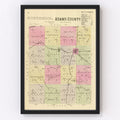 Vintage Map of Adams County, Nebraska 1885