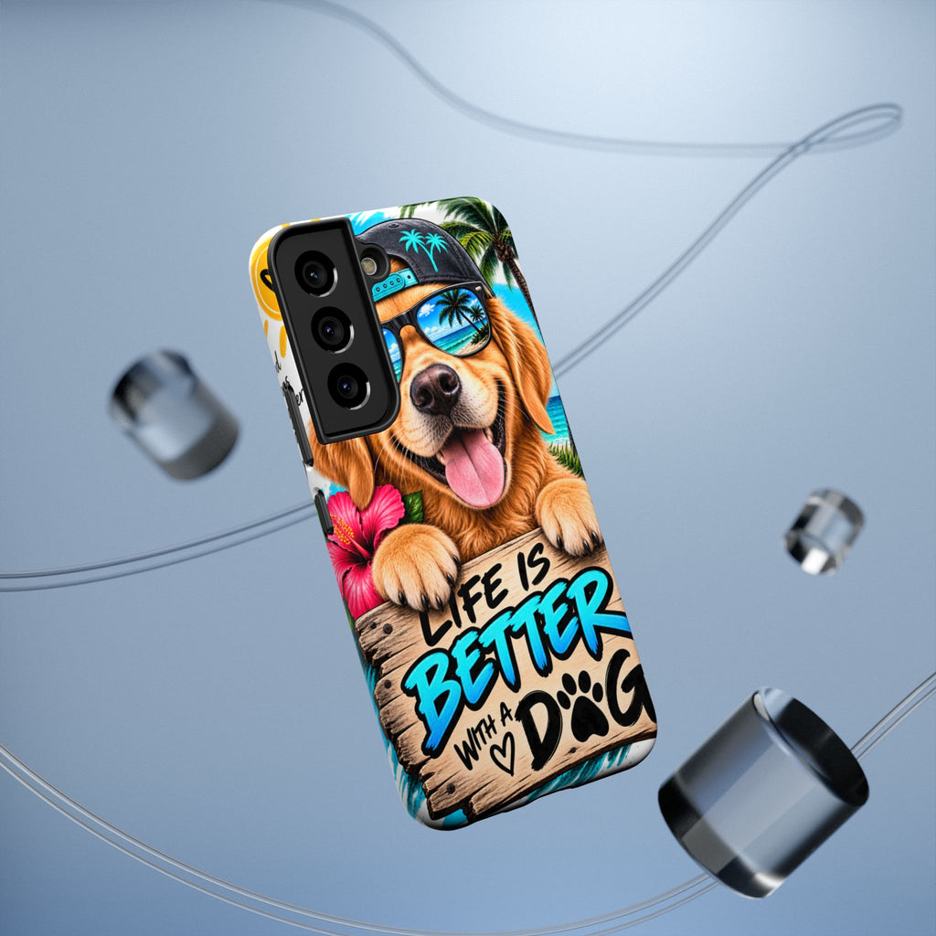 Impact-Resistant Phone Case — "Life Is Better With a Dog" Tropical Dog Design