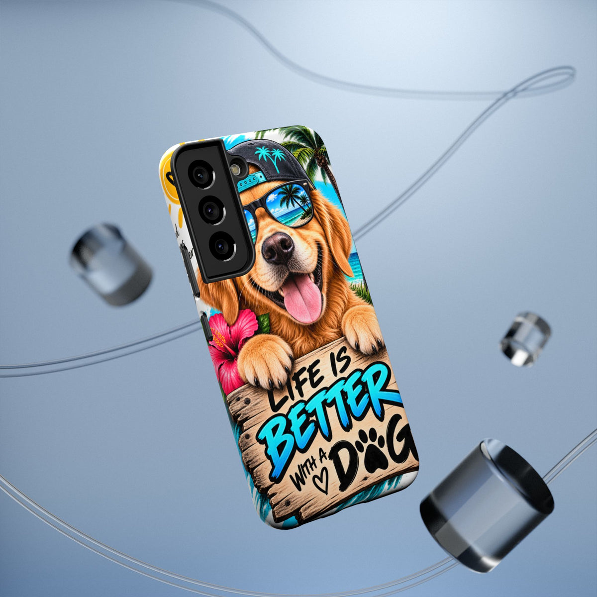 Impact-Resistant Phone Case — "Life Is Better With a Dog" Tropical Dog Design