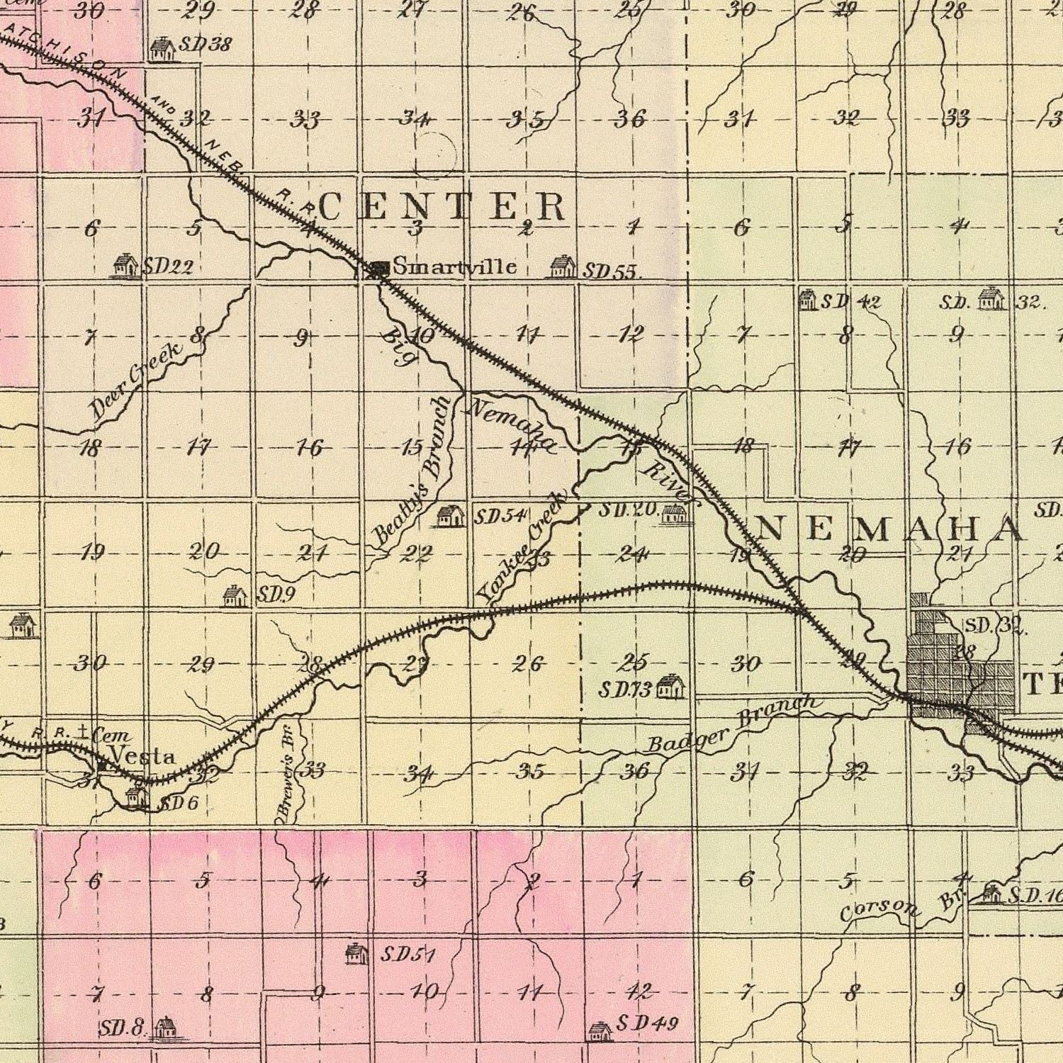Vintage Map of Johnson County, Nebraska 1885