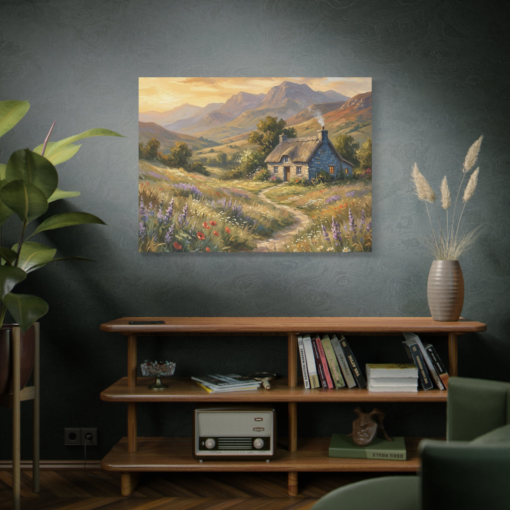 Countryside Cottage Canvas Wall Art — Tranquil Rustic Landscape Print