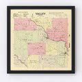 Vintage Map of Valley County, Nebraska 1885