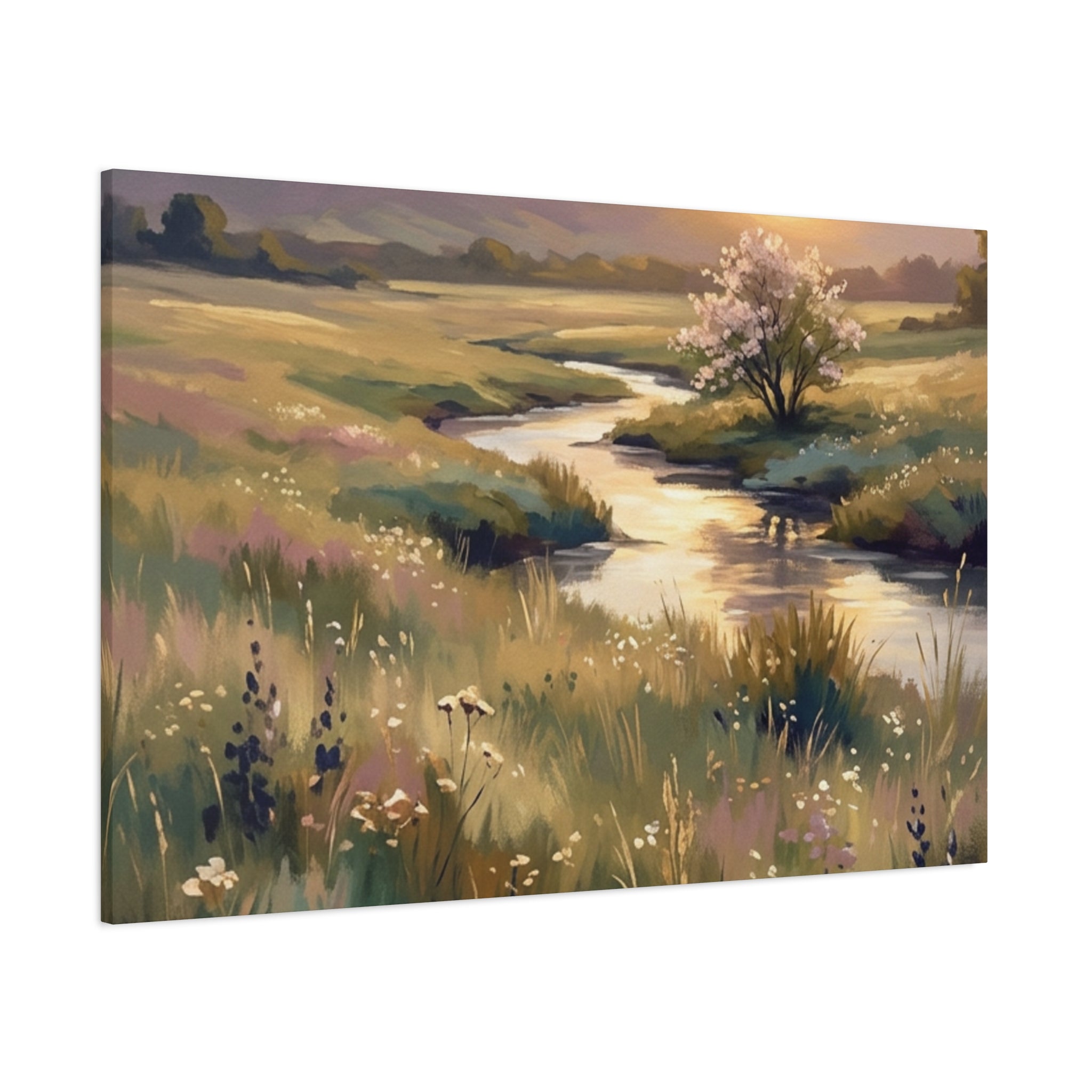 Serene Meadow Stream Matte Canvas Art — Stretched Wall Decor