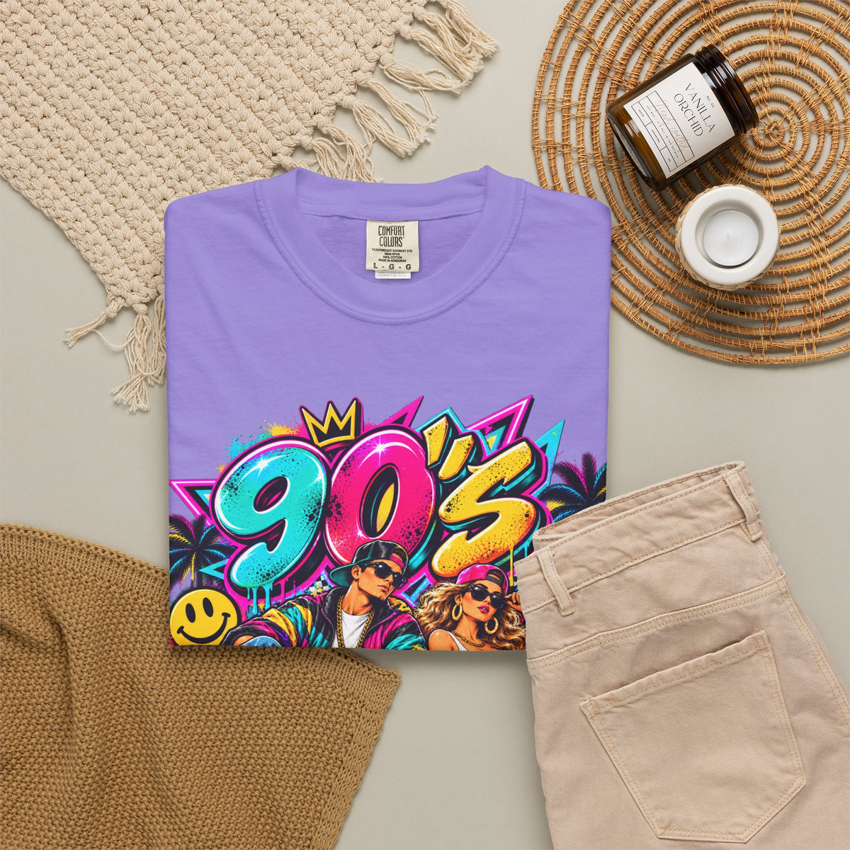 90s Retro Streetwear T-Shirt — Vintage Boombox & Neon Graffiti Design