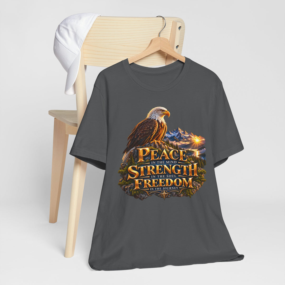 Eagle Mountain Sunrise T‑Shirt — "Peace Strength Freedom" Patriotic Tee