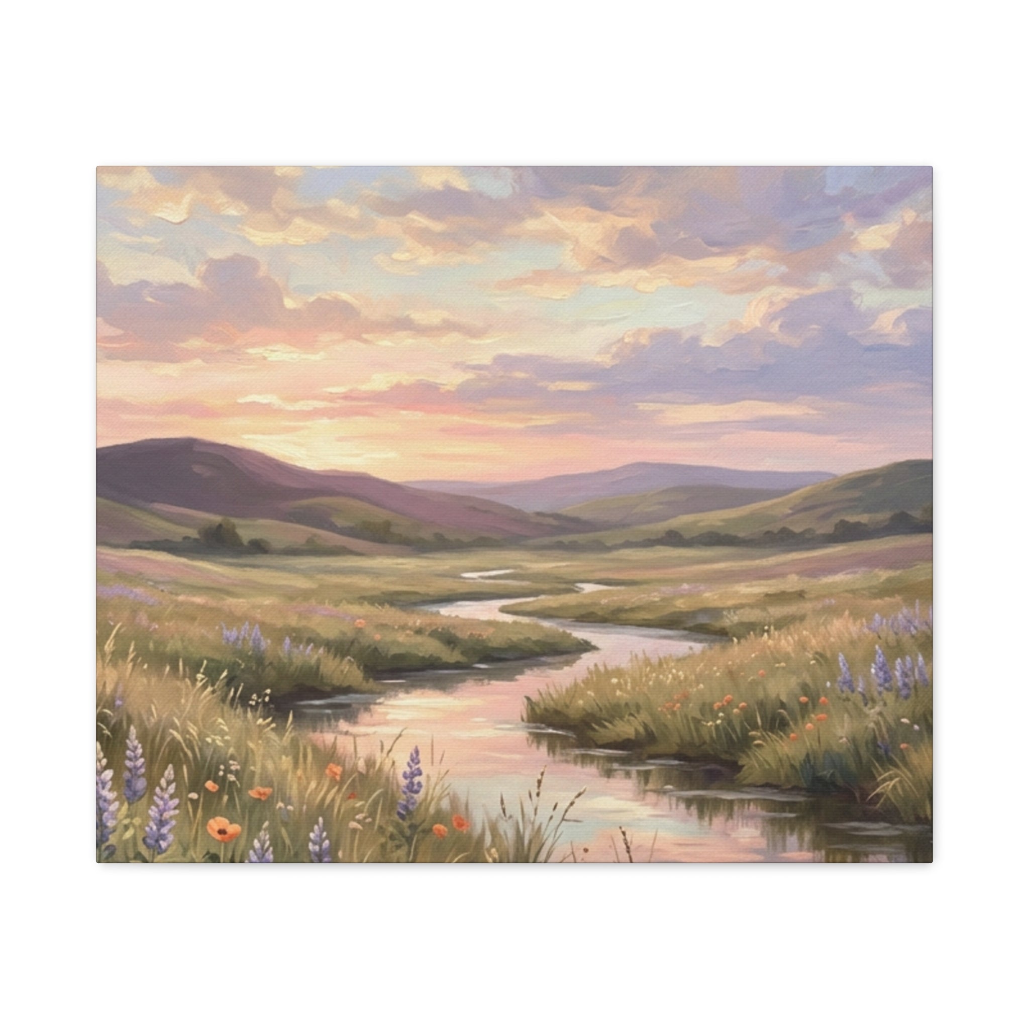 Sunset Meadow Canvas Wall Art - Stretched Matte Landscape Print