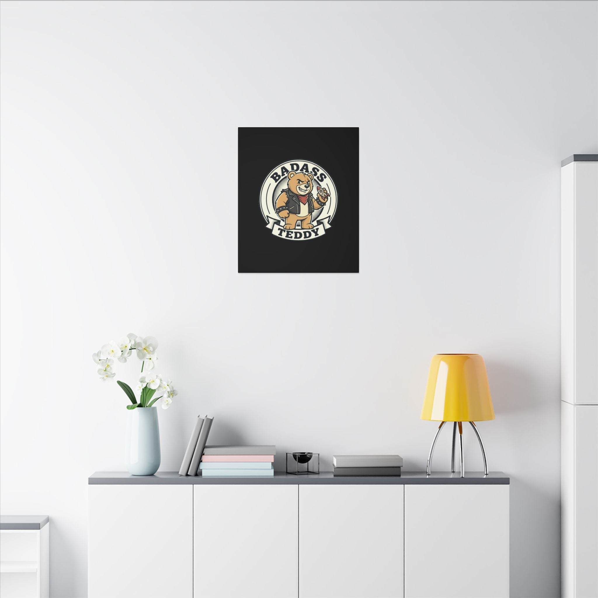 Badass Teddy Canvas Wall Art — Edgy Teddy Bear Stretched Matte Print