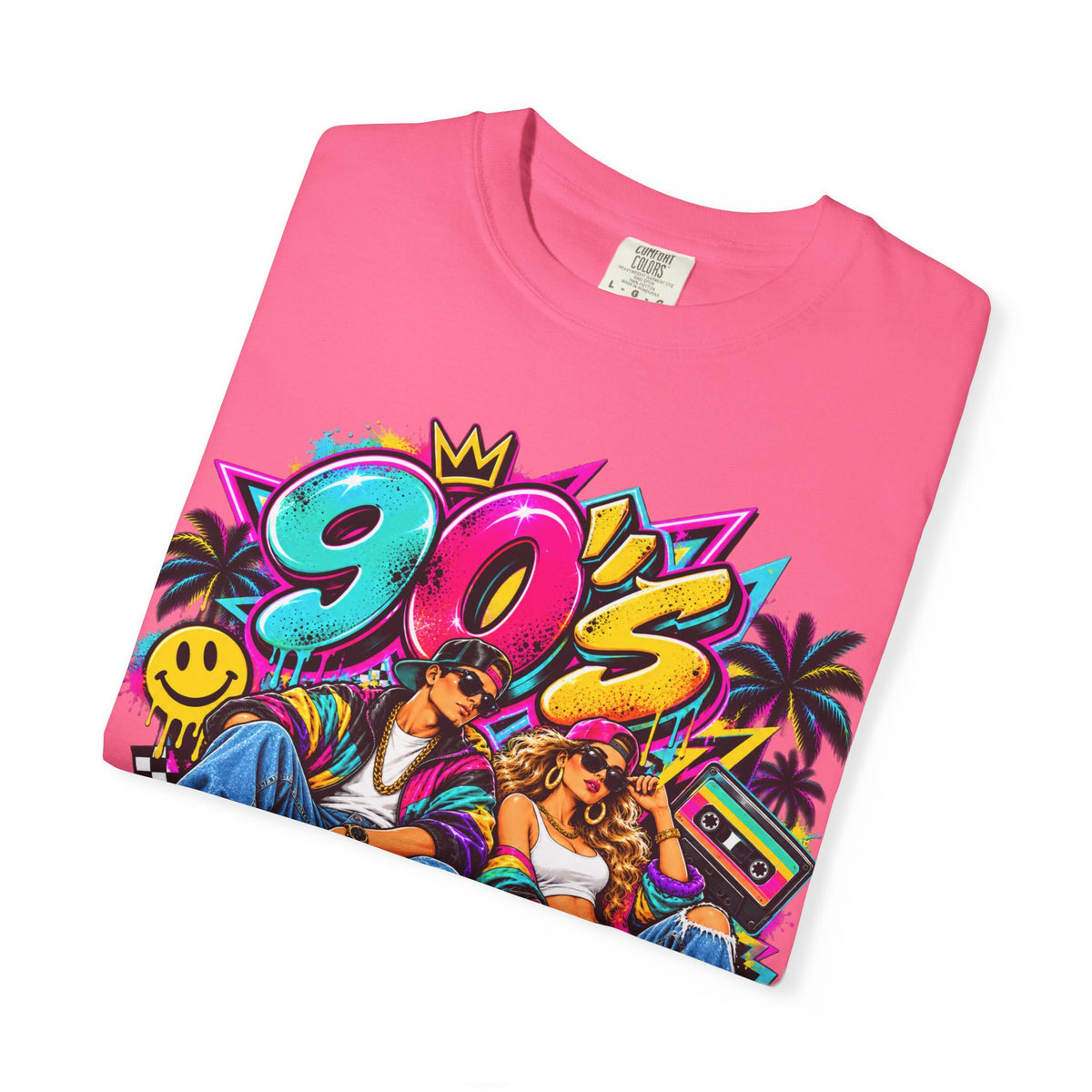 90s Retro Streetwear T-Shirt — Vintage Boombox & Neon Graffiti Design