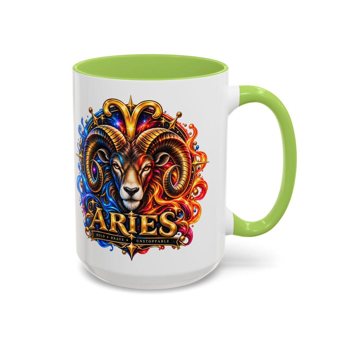 Aries Zodiac Coffee Mug — Colorful Ram Astrology Accent Mug (11/15oz)
