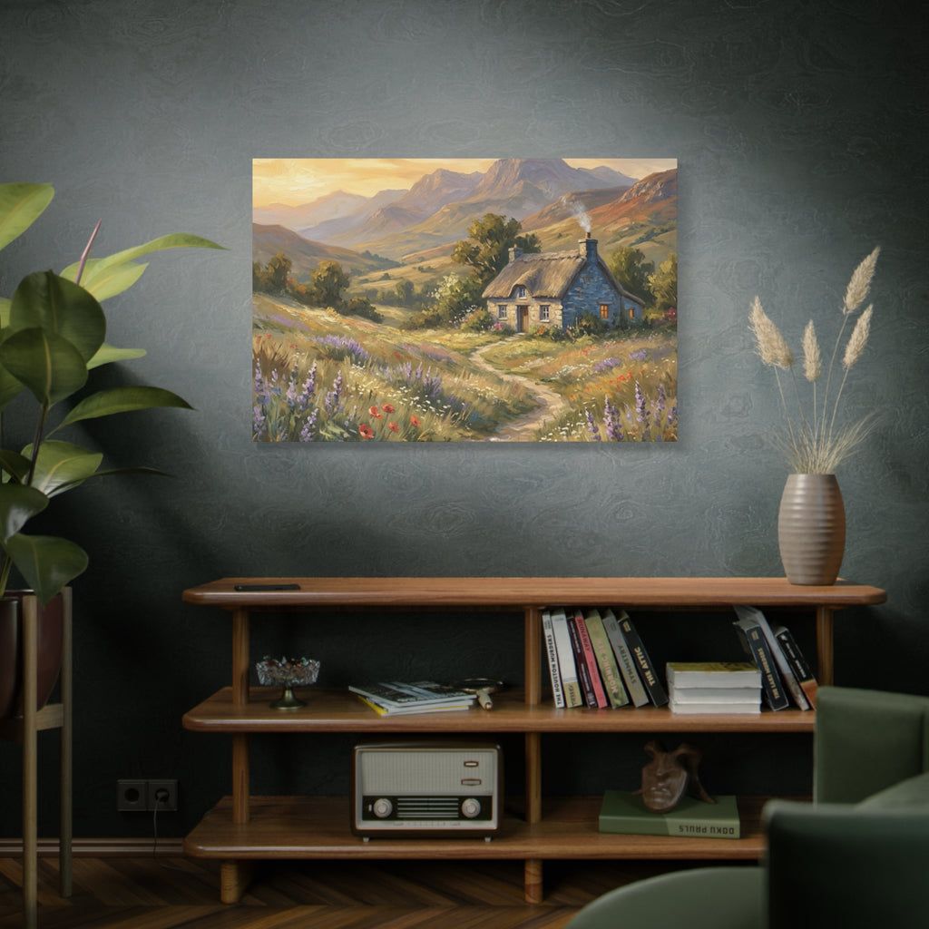 Countryside Cottage Canvas Wall Art — Tranquil Rustic Landscape Print