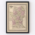Vintage Map of Windham County, Vermont 1876